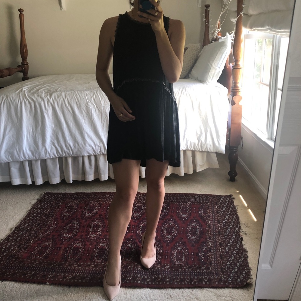 Black shift dress with lace detail